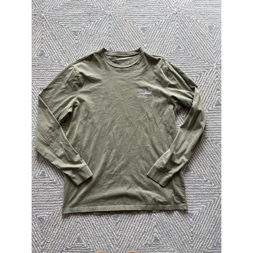 Vineyard Vines Long Sleeve T-Shirt - Camo Green w/ USA Graphic - Medium